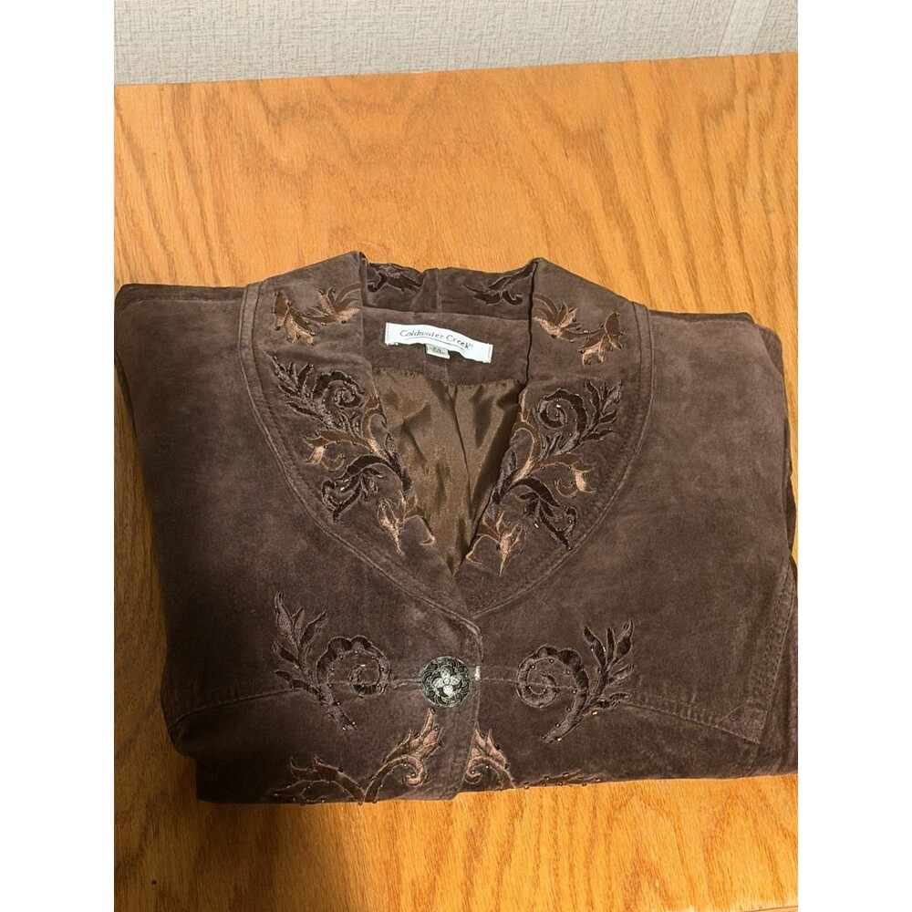 Coldwater Creek Womens Petite Small Brown Suede Embroidered Beaded Jacket PS - Picture 11 of 14